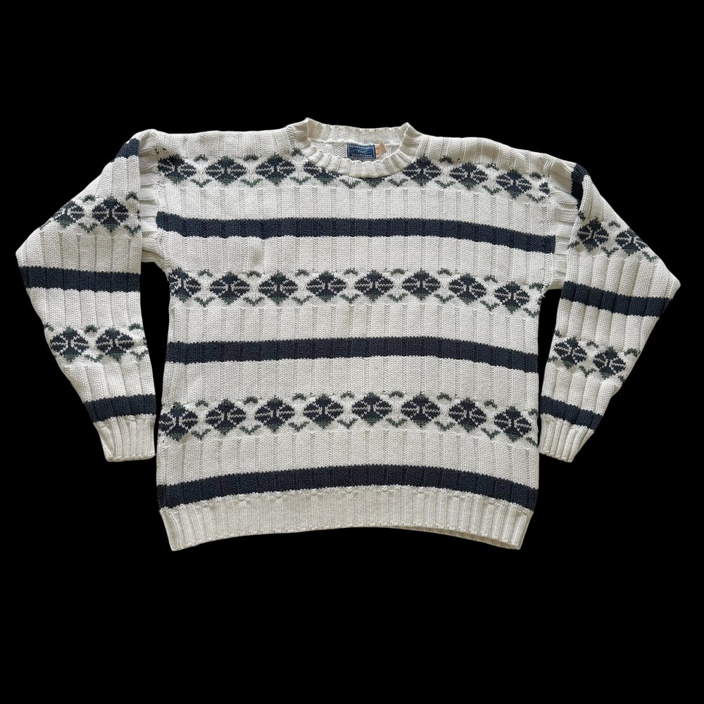 90's Susquehanna Holiday Christmas XL Cotton Knit Fair Isle Stripe Sweater USA